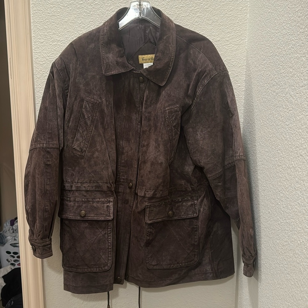 Brown leather jacket, heavy and warm